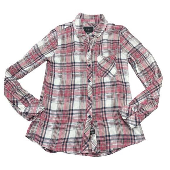 Rails Salmon Britt Plaid Rayon Womens Shirt Size XS - Picture 2 of 5